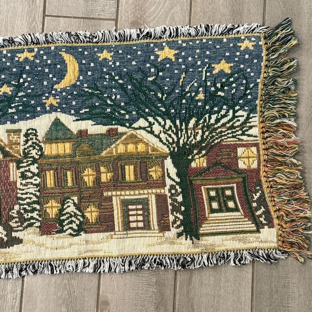 Vintage Tapestry Christmas Village Rug Table Runner 36x18 - Picture 4 of 7